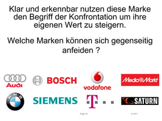 Klar und erkennbar nutzen diese Marke 
den Begriff der Konfrontation um ihre 
Welche Marken können sich gegenseitig 
© 2011 
eigenen Wert zu steigern. 
anfeiden ? 
Page 35 
 