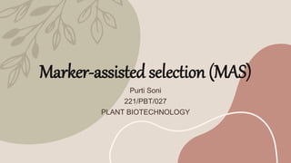 Marker-assisted selection (MAS)
Purti Soni
221/PBT/027
PLANT BIOTECHNOLOGY
 