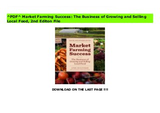 DOWNLOAD ON THE LAST PAGE !!!!
[#Download%] (Free Download) Market Farming Success: The Business of Growing and Selling Local Food, 2nd Editon Online An insider's guide to market gardening and farming for those in the business of growing and selling food, flowers, herbs, or plants. Market Farming Success identifies the key areas that usually trip up beginners--and shows how to avoid those obstacles. This book will help the aspiring or beginning farmer advance quickly and confidently through the inevitable learning curve of starting a new business. Written by the editor of Growing for Market, a respected trade journal for market farmers, Market Farming Success condenses decades of growing experience from every part of the United States and Canada. It focuses on the factors that are common to market gardeners everywhere and offers professional advice that includes: - How much you'll need to spend to start a market farming business - How much you can expect to earn - Which crops bring in the most money--and whether you should grow them - The essential tools and equipment you will need - The best places to sell your products - How to keep records to maximize profits and minimize taxes - Tricks of the trade that will make you more efficient in the greenhouse, field, and market. This new Chelsea Green edition of a 2006 classic is greatly updated and expanded, and includes full-color photos, charts, and graphs, plus many inspiring and instructive profiles of successful market-farming pioneers.
^PDF^ Market Farming Success: The Business of Growing and Selling
Local Food, 2nd Editon File
 