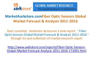 MarketAarkstore.comFiber Optic Sensors Global
    Market Forecast & Analysis 2011-2016

 Dear customer Aarkstore announce a new report “ Fiber
Optic Sensors Global Market Forecast & Analysis 2011-2016 “
    through its vast collection of market research report

 http://www.aarkstore.com/reports/Fiber-Optic-Sensors-
 Global-Market-Forecast-Analysis-2011-2016-171001.html
 