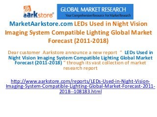 MarketAarkstore.com LEDs Used in Night Vision
Imaging System Compatible Lighting Global Market
              Forecast (2011-2018)
Dear customer Aarkstore announce a new report “ LEDs Used in
Night Vision Imaging System Compatible Lighting Global Market
   Forecast (2011-2018) “ through its vast collection of market
                        research report

  http://www.aarkstore.com/reports/LEDs-Used-in-Night-Vision-
Imaging-System-Compatible-Lighting-Global-Market-Forecast-2011-
                      2018--108183.html
 