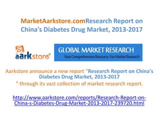 MarketAarkstore.comResearch Report on
      China's Diabetes Drug Market, 2013-2017




Aarkstore announce a new report “Research Report on China's
              Diabetes Drug Market, 2013-2017
    “ through its vast collection of market research report.

  http://www.aarkstore.com/reports/Research-Report-on-
   China-s-Diabetes-Drug-Market-2013-2017-239720.html
 