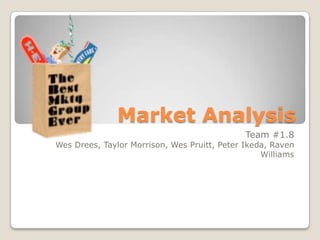 Market Analysis
                                              Team #1.8
Wes Drees, Taylor Morrison, Wes Pruitt, Peter Ikeda, Raven
                                                  Williams
 