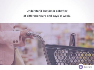 Understand customer behavior
at different hours and days of week.
 