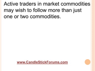 www.CandleStickForums.com
Active traders in market commodities
may wish to follow more than just
one or two commodities.
 