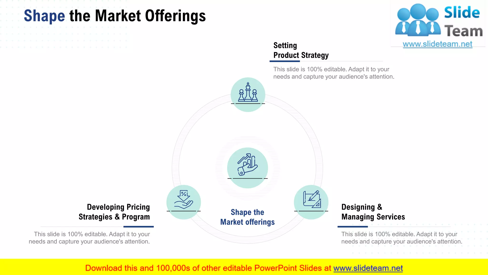 Shape the Market Offerings
28
Shape the
Market offerings
Setting
Product Strategy
This slide is 100% editable. Adapt it to your
needs and capture your audience's attention.
Developing Pricing
Strategies & Program
This slide is 100% editable. Adapt it to your
needs and capture your audience's attention.
Designing &
Managing Services
This slide is 100% editable. Adapt it to your
needs and capture your audience's attention.
 