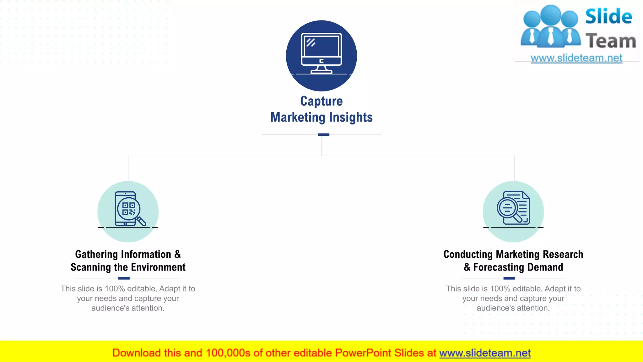 3
Capture
Marketing Insights
Gathering Information &
Scanning the Environment
This slide is 100% editable. Adapt it to
your needs and capture your
audience's attention.
Conducting Marketing Research
& Forecasting Demand
This slide is 100% editable. Adapt it to
your needs and capture your
audience's attention.
 