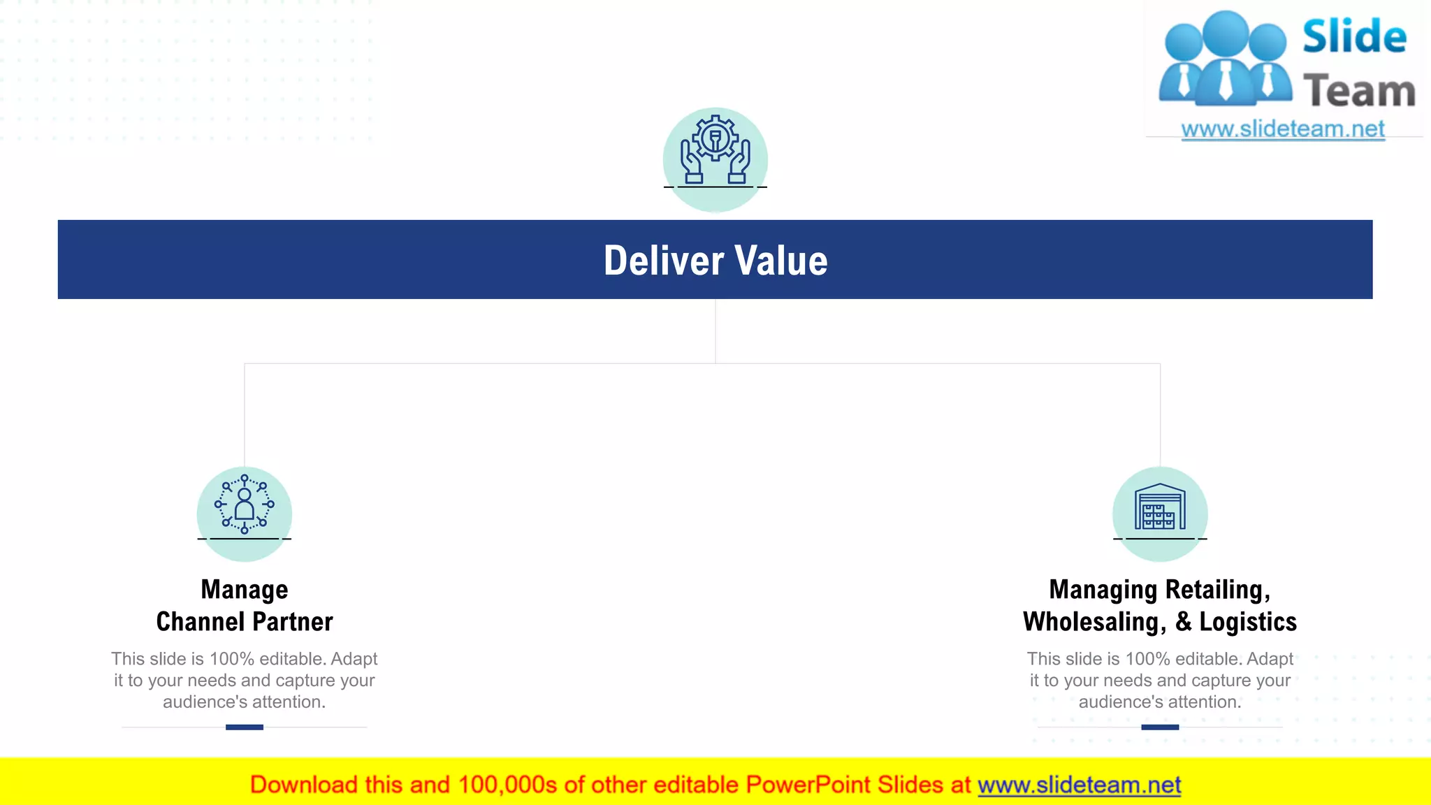39
Deliver Value
Manage
Channel Partner
This slide is 100% editable. Adapt
it to your needs and capture your
audience's attention.
Managing Retailing,
Wholesaling, & Logistics
This slide is 100% editable. Adapt
it to your needs and capture your
audience's attention.
 