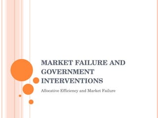 MARKET FAILURE AND GOVERNMENT INTERVENTIONS Allocative Efficiency and Market Failure 