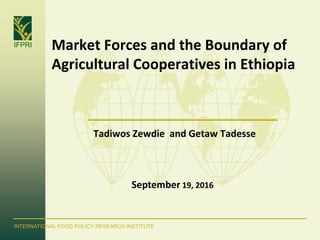 IFPRI
INTERNATIONAL FOOD POLICY RESEARCH INSTITUTE
Market Forces and the Boundary of
Agricultural Cooperatives in Ethiopia
Tadiwos Zewdie and Getaw Tadesse
September 19, 2016
 