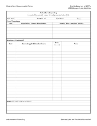 Organic Market Farm Documentation Forms | PDF