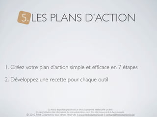 5. LES PLANS D’ACTION



1. Créez votre plan d’action simple et efﬁcace en 7 étapes

2. Développez une recette pour chaque...