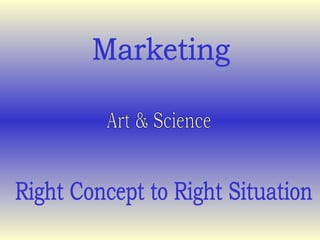 Marketing Art & Science Right Concept to Right Situation 