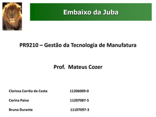 Embaixo da Juba PR9210 – Gestão da Tecnologia de Manufatura Prof.  Mateus Cozer Clarissa Corrêa da Costa                         11206009-0 Corina Paiva                                              11207087-5 Bruno Durante                                          11107097-3 