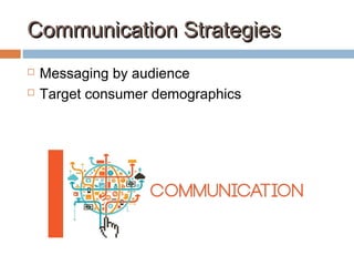 Communication StrategiesCommunication Strategies
 Messaging by audience
 Target consumer demographics
 
