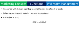 • Concerned with decision regarding keeping the right size of stock of goods
• Balancing carrying cost, ordering cost, and...