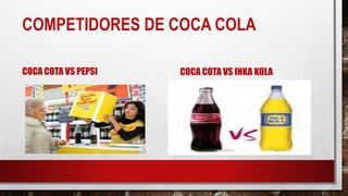 COMPETIDORES DE COCA COLA
COCA COTA VS PEPSI COCA COTA VS INKA KOLA
 