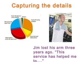Capturing the details
Jim lost his arm three
years ago. “This
service has helped me
 