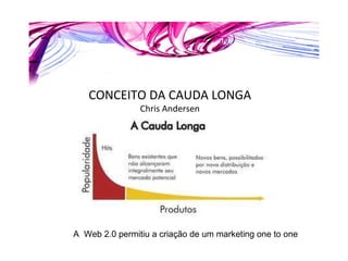CONCEITO DA CAUDA LONGA Chris Andersen A  Web 2.0 permitiu a criação de um marketing one to one 