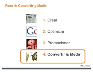 Fase 4: Convertir y Medir



                      1. Crear

                      2. Optimizar

                      3. Promocionar

                      4. Convertir & Medir
 