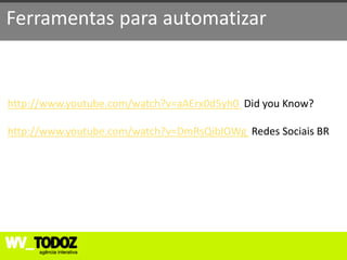 Ferramentas para automatizar


http://www.youtube.com/watch?v=aAErx0d5yh0 Did you Know?

http://www.youtube.com/watch?v=DmRsQibIOWg Redes Sociais BR
 