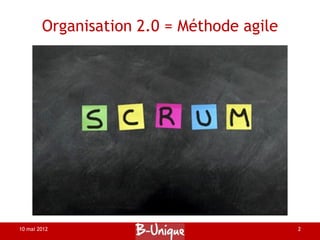 Organisation 2.0 = Méthode agile




10 mai 2012                                2
 