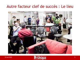 Autre facteur clef de succès : Le lieu




10 mai 2012                                9
 