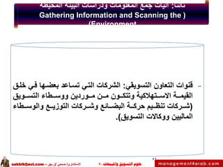 ‫ثالثا: آليات جمع المعلومات ودراسات البيئة المحيطة‬
‫( ‪Gathering Information and Scanning the‬‬
‫‪)Environment‬‬

‫ قنوات...