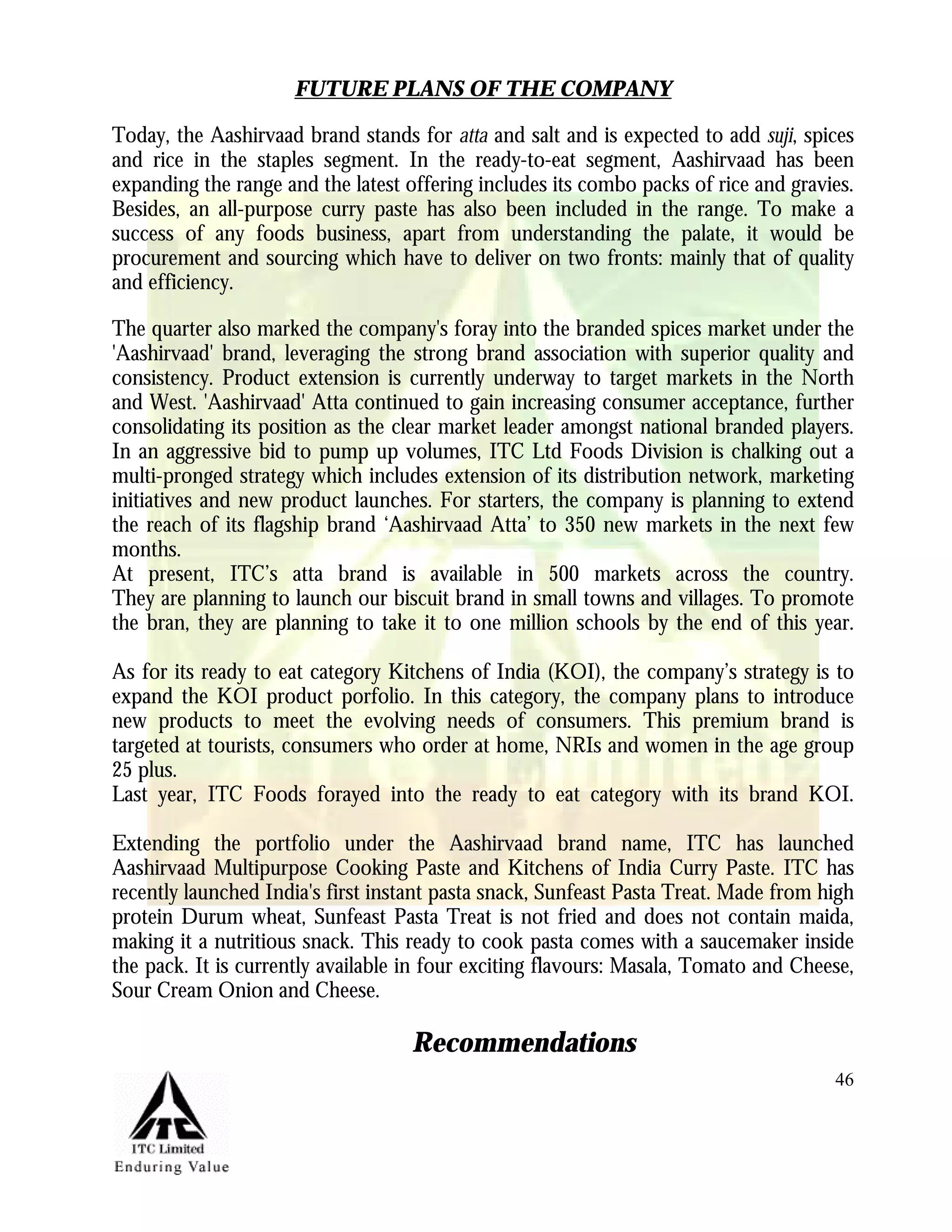 Marketing Management Project Itc Aashirvaad Atta