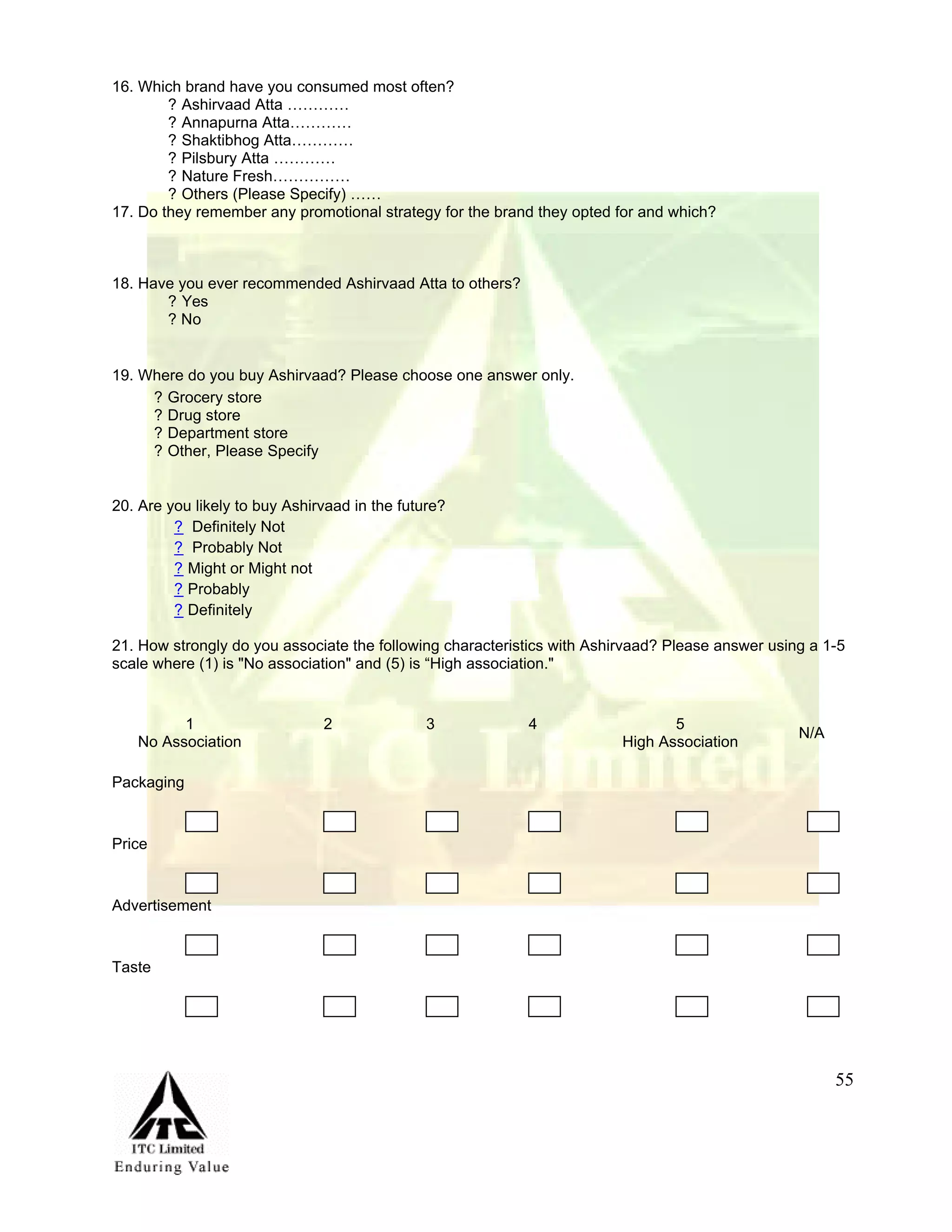 Marketing Management Project Itc Aashirvaad Atta