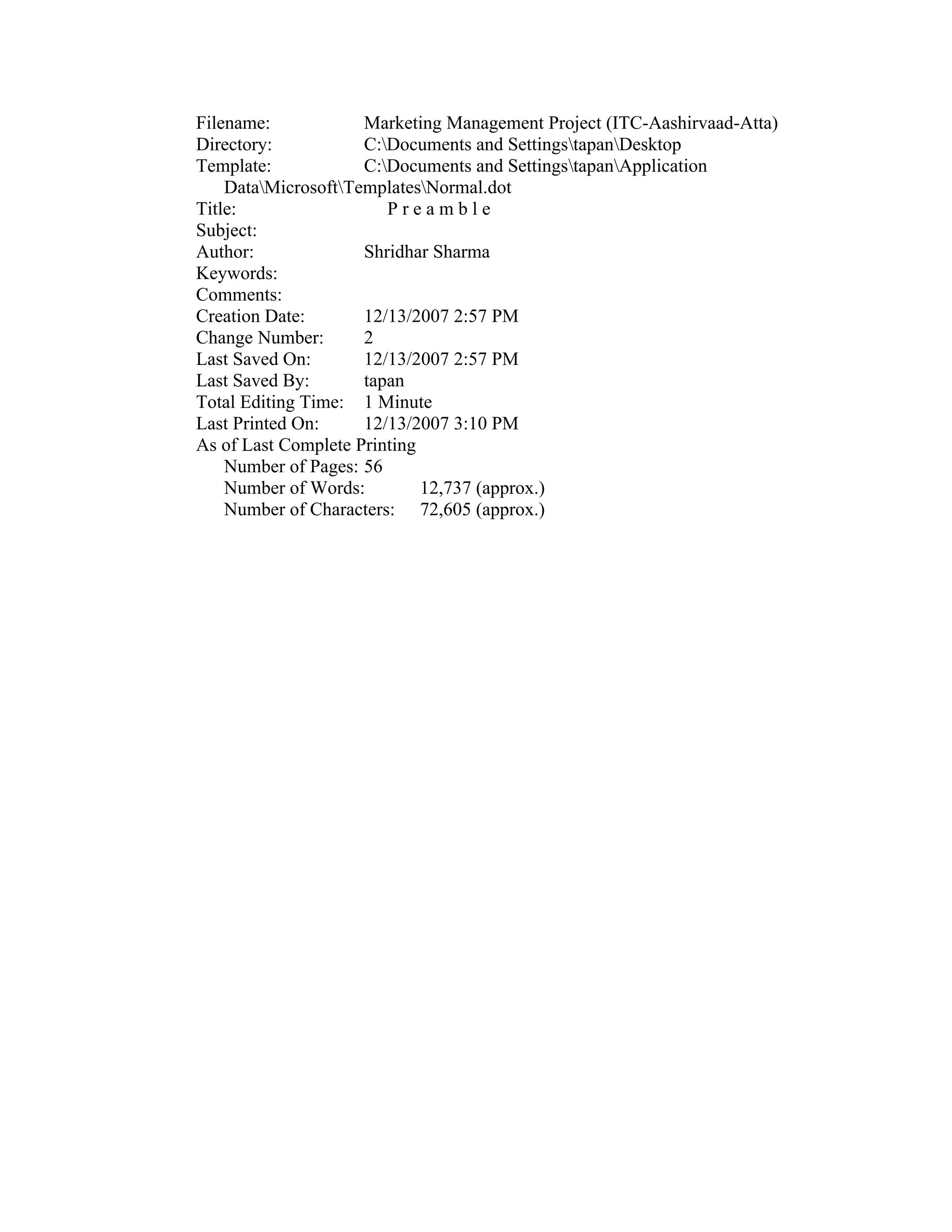 Marketing Management Project Itc Aashirvaad Atta