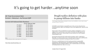 It’s going to get harder…anytime soon 
http://www.ukpublicspending.co.uk 
Sunday Times 31stAugust 2014  