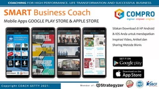 SMART Business Coach
Mobile Apps GOOGLE PLAY STORE & APPLE STORE
Silakan Download di HP Android
& IOS Anda untuk mendapatkan
Inspirasi Video, Artikel dan
Sharing Metode Bisnis
 