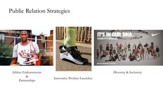 Public Relation Strategies
Diversity & Inclusion
Innovative Product Launches
Athlete Endorsements
&
Partnerships
 