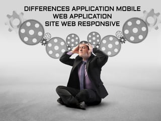 DIFFERENCES APPLICATION MOBILE
WEB APPLICATION
SITE WEB RESPONSIVE
 