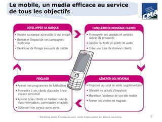 Le mobile, un media efficace au service
de tous les objectifs




          Marketing mobile & medias sociaux: outils d’optimisation des actions marketing   12
 