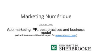 Marketing Numérique
Michelle Blanc M.Sc
App marketing, PR, best practices and business
model
(extract from a confidential report for www.csircorp.com )
 