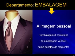 38
Departamento: EMBALAGEM
A imagem pessoal
<embalagem X conteúdo>
<a embalagem vende!>
<uma questão de momento>
 