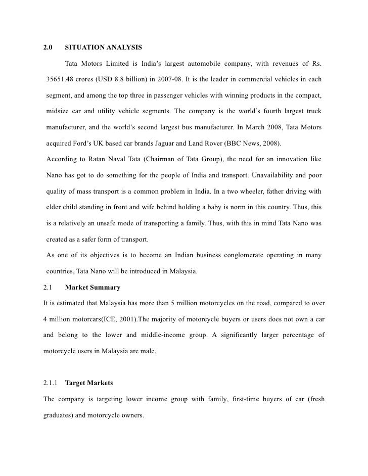 marketing plan for tata nano 4 letter car brands