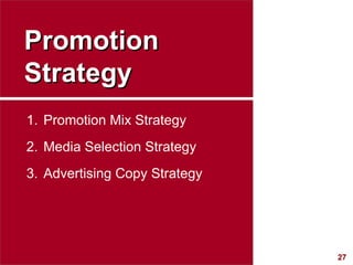 Promotion Strategy Promotion Mix Strategy Media Selection Strategy Advertising Copy Strategy 
