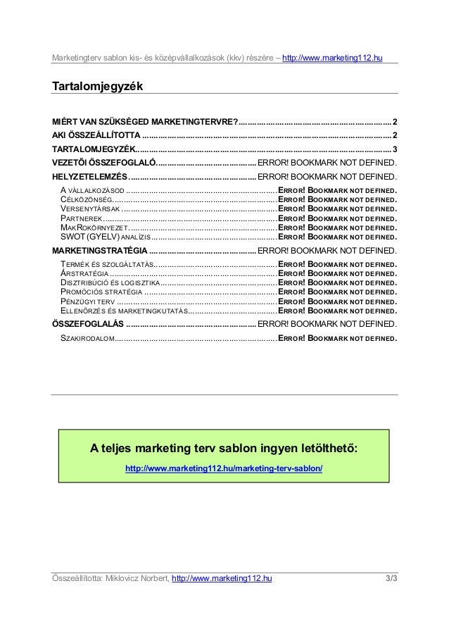 Marketing terv sablon (bemutató)