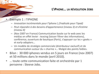 L’iPhone… la révolution Jobs<br />Exemple 1 : l’IPHONE<br />innovation incrémentale pour l’Iphone ( //radicale pour l’Ipad...