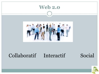 Web 2.0
Collaboratif Interactif Social
 