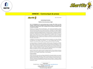 ANNEXE – Communiqué de presse
72
Lille,	le	25	avril	2018	
Communiqué	de	presse		
Sharitiz,	le	troc	de	services	en	ligne	
	
Face	 à	 la	 désintégration	 du	 lien	 social	 notamment	 dans	 les	 grandes	 villes,	 Sharitiz,	 une	 jeune	
entreprise,	a	décidé	de	lancer	une	plateforme	web	d’échange	de	services.	Ce	sera	chose	faite	le	20	
mai	2018,	date	à	laquelle	Parisiens,	Lillois	et	Chicagoans	pourront	télécharger	l’application	mobile	
et	s’inscrire	sur	le	site	web.	
Bricolage,	cours	de	langues,	démarches	administratives	…	Qui	n’a	jamais	rêvé	de	bénéficier	à	moindre	
coût	de	l’aide	d’un	spécialiste	?	C’est	ce	que	propose	Sharitiz	:	une	plateforme	en	ligne	d’échange	de	
savoir-faire	ouverte	aux	professionnels	comme	aux	particuliers.	Accessible	sur	PC,	mobile	et	tablette,	
ce	nouveau	service	propose	à	ses	utilisateurs	de	trouver	près	de	chez	eux	des	personnes	ou	entreprises	
proposant	leur	expertise	dans	différents	domaines.	Le	principe	est	simple	:	un	utilisateur	A	recherche,	
par	exemple,	un	spécialiste	de	la	fiscalité	pour	réaliser	sa	déclaration	d’impôts.	Après	s’être	inscrit	sur	
Sharitiz,	 il	 pourra	 choisir	 parmi	 les	 annonces	 déposées	 dans	 ce	 domaine	 et	 dans	 un	 périmètre	
géographique	donné.	Mais	la	démarche	ne	s’arrête	pas	là,	l’utilisateur	A,	en	fonction	de	ses	talents,	
pourra	également	proposer,	son	aide	à	d’autres	utilisateurs	dans	d’autres	domaines	(mécanique	auto,	
décoration,	soutien	scolaire,	…).	
La	plateforme	s’est	choisi	pour	logo	une	abeille	souhaitant	ainsi	capitaliser	sur	les	valeurs	d’échange,	
de	 collaboration	 et	 de	 solidarité.	 C’est	 pourquoi	 il	 	 n’y	 a	 aucun	 échange	 d’argent	 réel	 entre	 les	
utilisateurs.	Une	monnaie	virtuelle,	le	pollen,	sert	d’étalon	et	permet	de	valoriser	les	échanges.		
Le	service	a	été	lancé	en	pré-test	auprès	de	quelques	utilisateurs	d’ores	et	déjà	conquis.	Ainsi	Marie,	
mère	célibataire	lilloise	a	pu	profiter	des	connaissances	de	Lucie	étudiante	en	mathématiques.	De	fait,	
elle	a	pu	offrir	à	son	fils	de	15	ans	une	série	de	cours	pour	préparer	son	brevet	sans	débourser	un	seul	
centime.	Au-delà	des	économies	effectuées,	Marie	a	été	conquise	par	le	caractère	socialisant	de	la	
solution	:	«	j’ai	fait	la	connaissance	de	Lucie	qui	habite	à	deux	rues	de	chez	moi.	Nous	nous	sommes	
découvert	 des	 passions	 communes	 et	 depuis,	 nous	 allons	 régulièrement	 boire	 un	 verre	 ensemble.	
Pourtant,	sans	Sharitiz	nous	ne	nous	serions	probablement	jamais	parlé	».	
Jusqu’ici	en	phase	de	tests,	Sharitiz	sera	lancé	à	proprement	parler	le	20	mai	2018	date	choisie	par	
l’entreprise	car	journée	mondiale	des	abeilles.	Les	premières	villes	concernées	sont,	dans	un	premier	
temps,	Paris,	Lille	et	Chicago	où	réside	d’ailleurs	l’un	des	fondateurs.	
A	propos	de	Sharitiz	:	
Sharitiz	a	été	créée	en	février	2017	par	Philippe	JEAN-BAPTISTE	et	Annabelle	GOSSEAU	alors	étudiants	
en	Master	Marketing	Digital.	Répondant	à	l’origine	à	un	projet	d’école,	ils	se	sont	vite	pris	au	jeu	et	ont	
décidé	de	passer	de	la	théorie	à	la	pratique.	Ils	se	sont	pour	cela	adjoint	les	services	de	deux	amis	et,	
néanmoins,	spécialistes	du	développement	web	et	de	la	finance	d’entreprise.	L’entreprise	a	effectué	
en	juin	dernier	une	première	levée	de	fonds	de	2	millions	d’euros	pour	financer	son	lancement	et	vient	
d’embaucher	5	salariés.	
________________________	
Contacts	presse	:	
Annabelle	Gosseau	:	Téléphone	:	06.07.24.05.13.	Mail	:	agosseau@sharitiz.com	
Site	web	:	www.sharitiz.com	
Conférence	de	presse	:	jeudi	4	mai	2018	–	11h30	–	
Euratechnologies	Lille	(59)	;	salle	de	l’Atrium	
165	avenue	de	Bretagne	59000	LILLE	
 