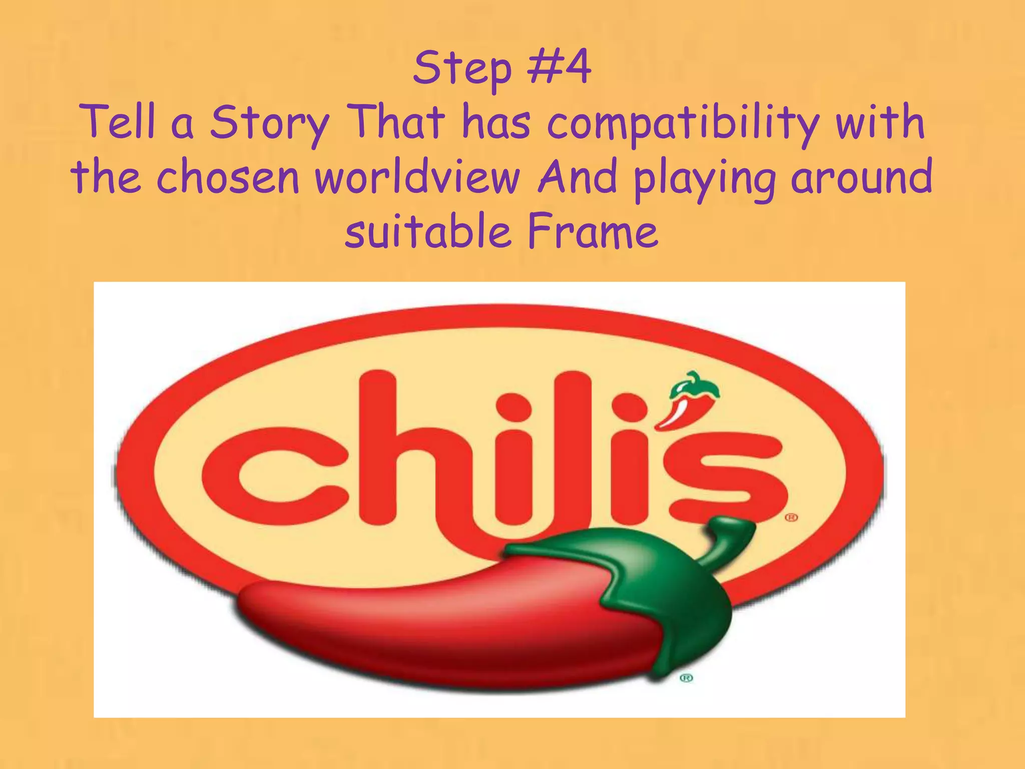 Step #4
Tell a Story That has compatibility with
the chosen worldview And playing around
             suitable Frame




                                           36
 