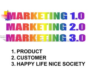 1. PRODUCT
2. CUSTOMER
3. HAPPY LIFE NICE SOCIETY
 