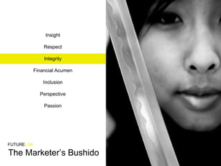 The Marketer’s Bushido FUTURE LAB Insight Respect Integrity Financial Acumen Inclusion Perspective Passion 