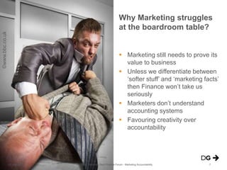  Marketing still needs to prove its
value to business
 Unless we differentiate between
‘softer stuff’ and ‘marketing facts’
then Finance won’t take us
seriously
 Marketers don’t understand
accounting systems
 Favouring creativity over
accountability
Why Marketing struggles
at the boardroom table?
EDGE Marketing Best Practice Forum - Marketing Accountability22 May 2014 7
©www.bbc.co.uk
 
