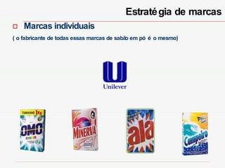 Estratégia de marcas Marcas individuais  ( o fabricante de todas essas marcas de sabão em pó é o mesmo) 
