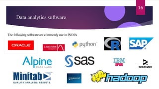 Data analytics software
The following software are commonly use in INDIA
16
 